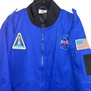 NASA Space Shuttle Astronaut Bomber Jacket Blue Adult Small Get Real Gear EUC